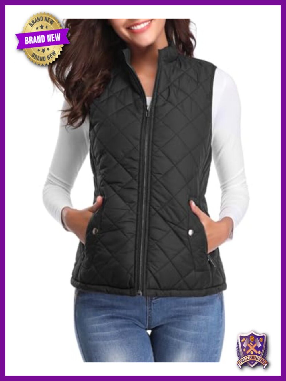 Quilted Puffer Vest Lightweight Zip-Up Stand Collar Gilet for Women